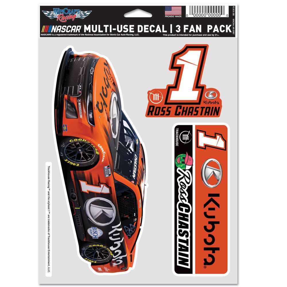 Ross Chastain #1 Kubota Car Decal 3 Pack