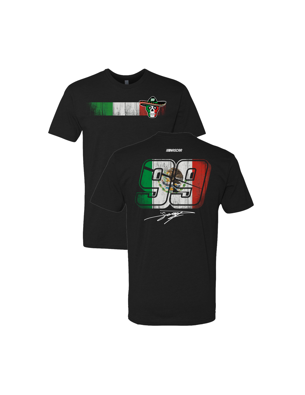 Camiseta negra con calavera de azúcar y bandera mexicana de Daniel Suárez