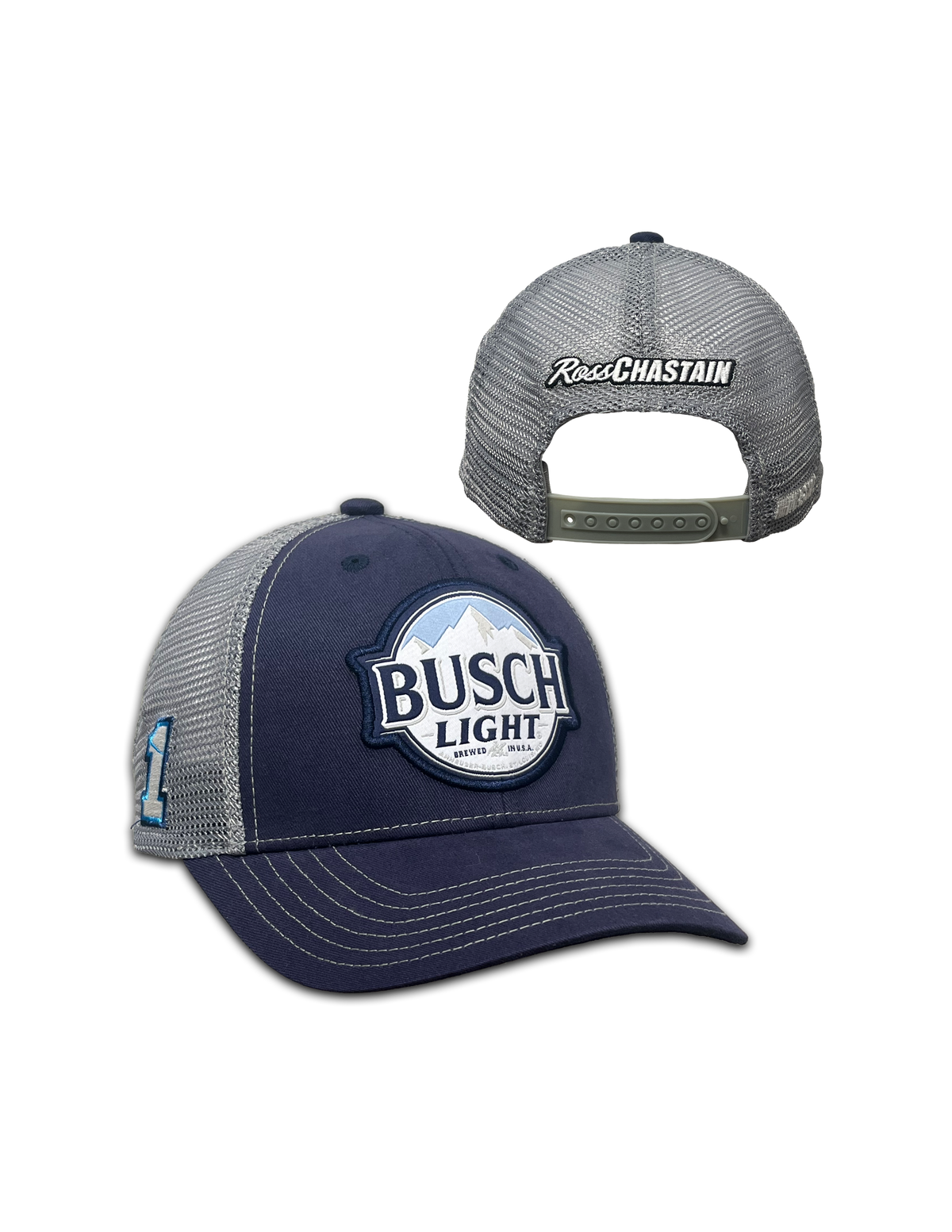 Chastain Busch Light Navy/Grey Mesh Snapback Hat