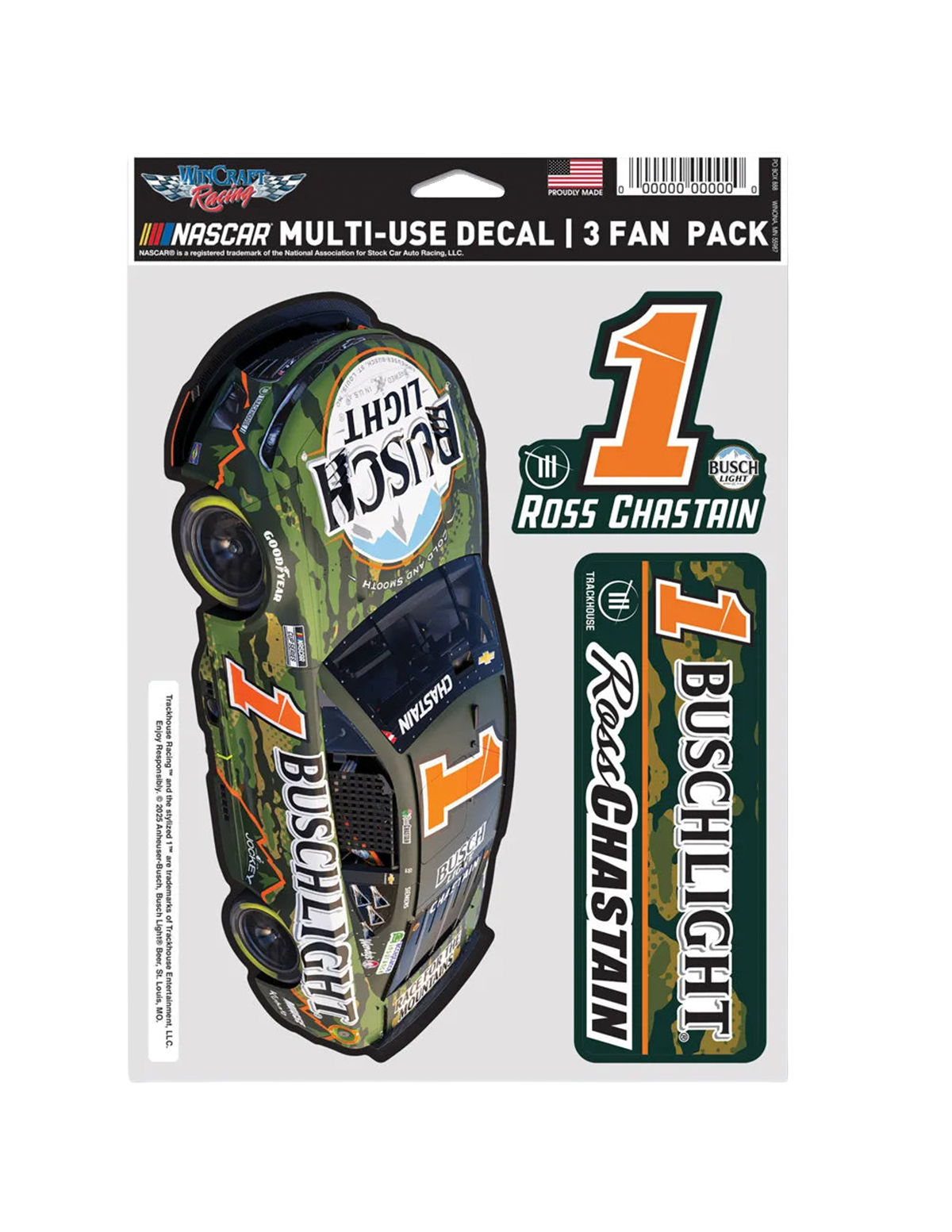 Ross Chastain #1 2025 Busch Light CAMO Decal 3pk
